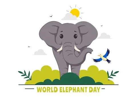 Happy World Elephant Day Vector Illustration on August 12, featuring Elepha.. Stock Illustration