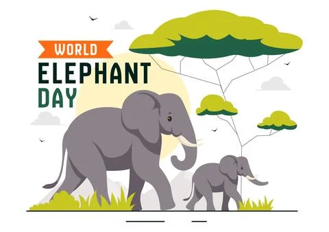 Happy World Elephant Day Vector Illustration on August 12, featuring Elepha.. Stock Illustration