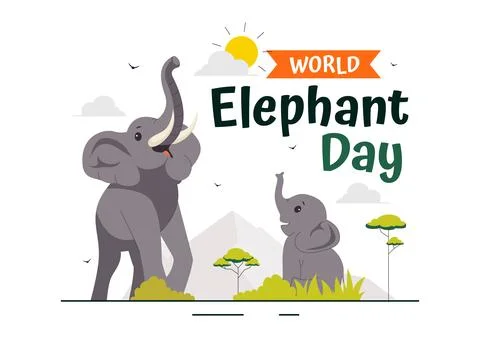 Happy World Elephant Day Vector Illustration on August 12, featuring Elepha.. Stock Illustration