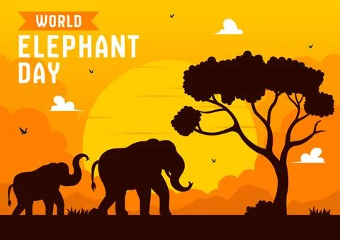 Happy World Elephant Day Vector Illustration on August 12, featuring Elepha.. Stock Illustration