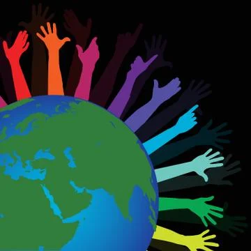 Happy world with hands Stock Illustration