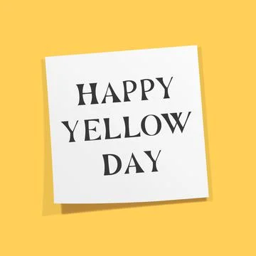 Happy yellow day text on post it paper virtual modern 3d render kawaii doodle fl Stock Illustration