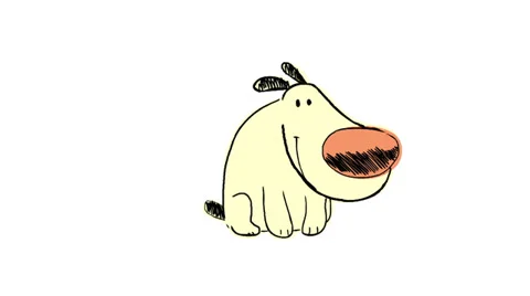 Happy yellow dog running barking scratching sketch cartoon animation Stock Footage