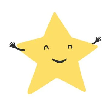 Happy yellow five rays star character, cartoon clipart. Lucky star vector Ill Stockillustratie