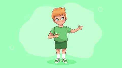 Happy young boy character pointing his finger to the side on a green backgr.. 動画素材 338401511
