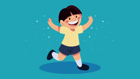 Happy young boy character running and jumping with excitement in animated s.. Video stock 339061460