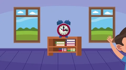 Happy young boy playing with toy train in animated children room scene. Stock Footage 338419004