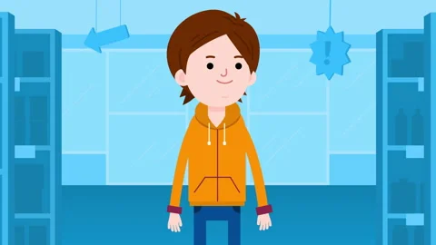 Happy young boy walks through the supermarket hall with a smile. 動画素材 306080559