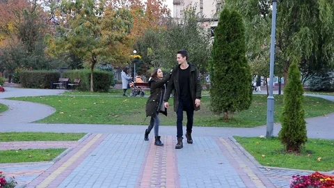 Happy young couple have fun in autumn park Stock Footage 101209472
