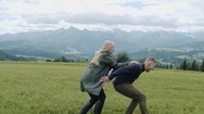 Happy Young Couple Having Fun In Mountains. Travel Happy Emotions Lifestyle Stock Footage