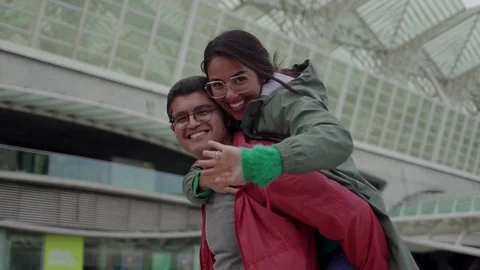 Happy young couple having fun outdoor. Stock Footage 100550830
