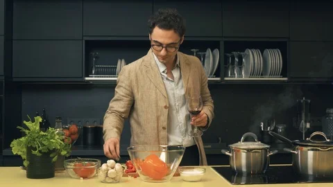 Happy young couple in the kitchen Stock Footage 86032564
