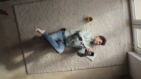 Happy young freelance programmer works at homet. Top view Stock Footage 233938778