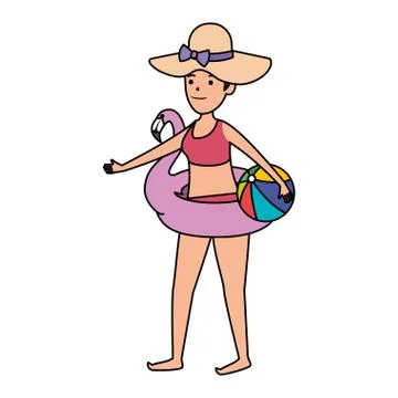 Happy young girl with flemish float and balloon beach toy Stock Illustration
