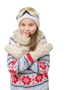 Happy young girl snowboarding Stock Photos