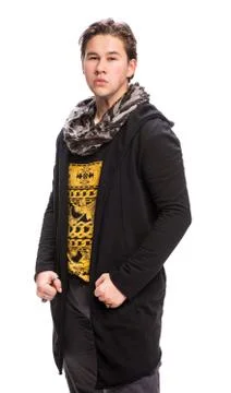 Happy young handsome man on a white background 写真素材