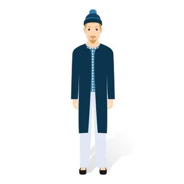 A happy young hipster man vector flat design illustration isolated on white Stock Illustration