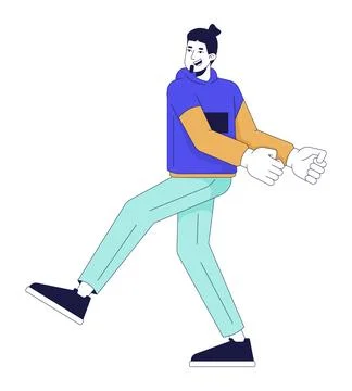 Happy young man dancing 2D linear cartoon character 스톡 일러스트