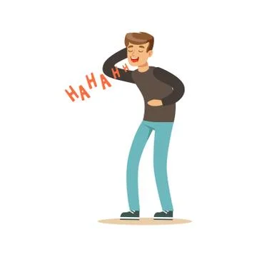 Happy young man in a grey pullover laughing out loud colorful character vector Ilustración de archivo