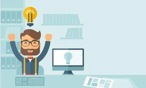 Happy young man at his computer Stock-Illustration