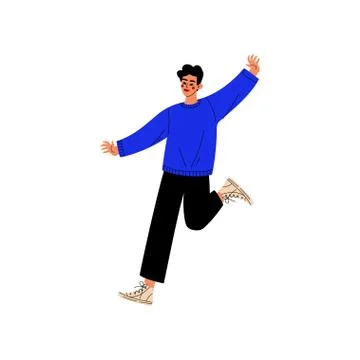 Happy Young Man Jumping, Guy Celebrating Important Event, Dance Party Stock Illustration