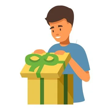 Happy young man opening present gift box with green ribbon Stock Illustration