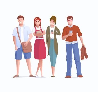 Happy young students standing Stock Illustration