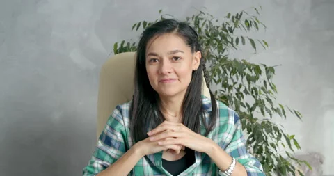 Happy young woman talking to web camera making distance online video call Stock Footage 150754635