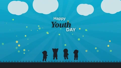 Happy youth day animation featuring child silhouettes and glowing particle .. Stock Footage 341290053