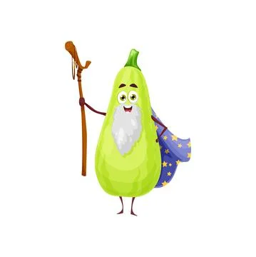 Happy zucchini squash vegetable wizard character Stock Illustration