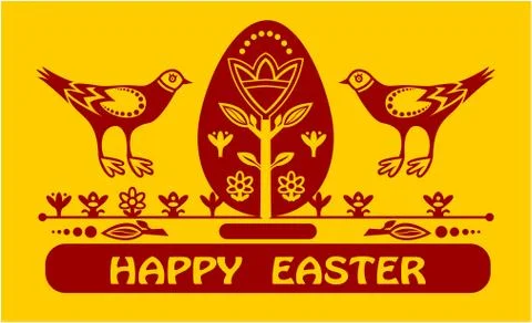 Happyeaster card with eggs and two birds Stock Illustration
