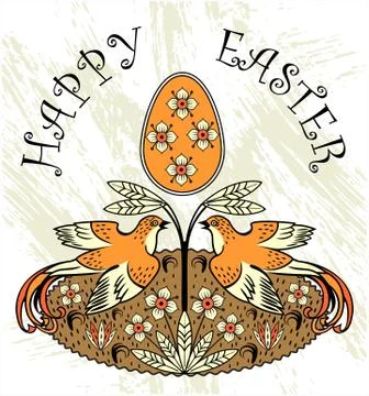 Happyeaster card with eggs and two birds Stockillustratie