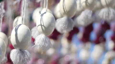 Hapy Easter decorative eggs on the street Stock Footage 88295482