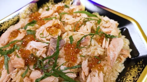 Harakomeshi on a plate rotating Video stock 314972717