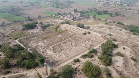 Harappa bronze age settlement remains spread across dry land near sahiwal Video stock 337165801