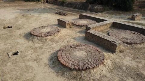 Harappa round platform for grain threshing and indigo drying work Stock Photos