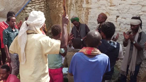 Harari men singing during a sufi celebration, Harar, Ethiopia Stock Footage 206749074