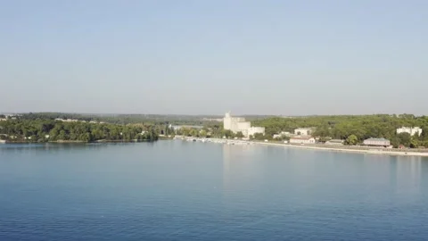 Harbor and Train Yard landscape, aerial pedestal up Stock Footage 133355822