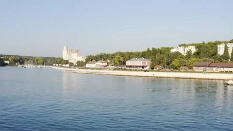 Harbor and Train Yard, Pula Crotia, arial fly around Stock Footage 133356754