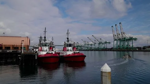 Harbor boat pulling away from mooring HD 24fps Stock Footage 81770198