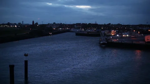 Harbor of Buesum at night Video stock 61793859