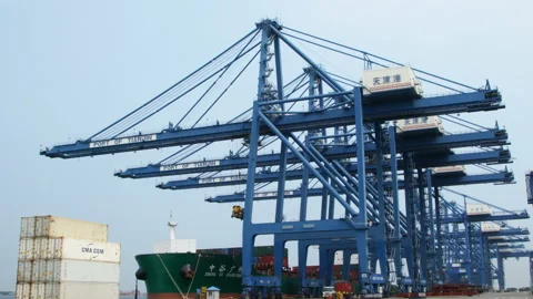 Harbor with cargo containers,Tianjin,China. Stock Footage 86635724