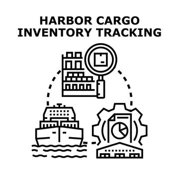 Harbor cargo inventory tracking logistics management concept Stock Illustration