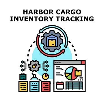 Harbor cargo inventory tracking logistics management Stock Illustration