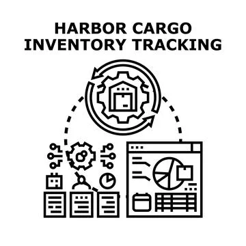Harbor cargo inventory tracking logistics management Stock Illustration