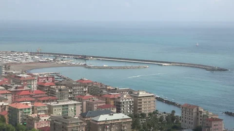 The harbor of Chiavari from the hills Stock Footage 57670148