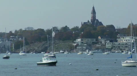 Harbor With Clock Tower In Background Stock Footage 888562