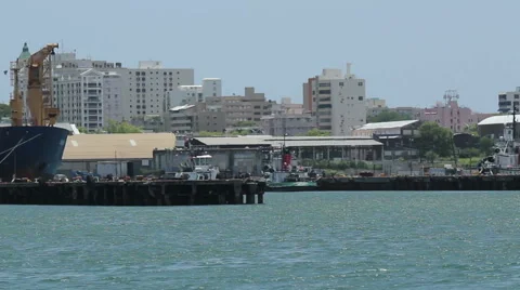 Harbor commercial docks piers Stock Footage 44370714