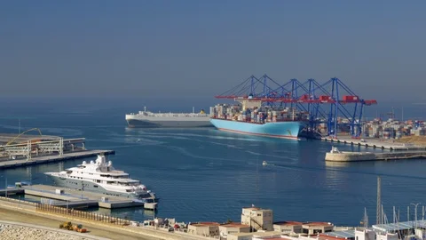 Harbor, Container Ship, Commercial Dock, Transportation, Outdoors, Day, Wide Stock Footage 95822660
