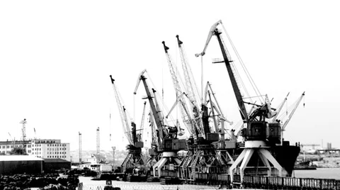 Harbor cranes for loading cargo ship (timelapse) Stock Footage 30410478
